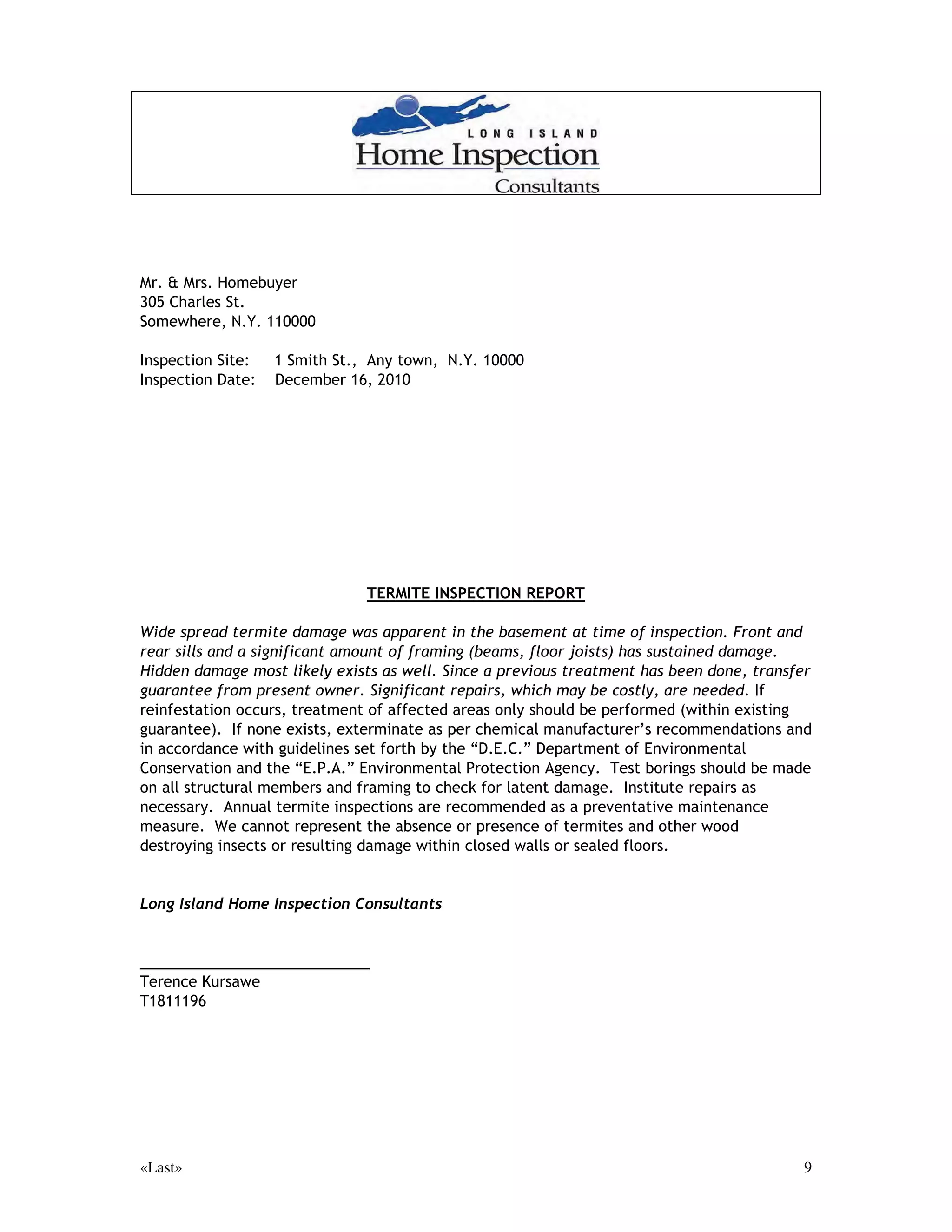 (;7(5,25



         ,7(0            0$7(5,$/                                5(200(1'$7,216

                                        3RUWLRQV RI H[WHULRU VLGLQJ LQ GLUHFW FRQWDFW ZLWK WKH JURXQG SURYLGH
 6LGLQJ                 9LQO        HDV DFFHVV IRU PRLVWXUH DQG LQVHFW SHQHWUDWLRQ RQWDFW D FRQWUDFWRU
                                        WR WULP VLGLQJ DQG SURYLGH D PLQLPXP RI HLJKW LQFKHV RI FOHDUDQFH
                                        EHWZHHQ WKH ORZHVW SRUWLRQ RI VLGLQJ DQG JURXQG 6HH 3KRWR 
                                        )RXQGDWLRQ FUDFNV DUH SUHVHQW 5HSDLU FUDFNV LQ IRXQGDWLRQ ZLWK ODWH[
                                        FHPHQW :KHUH D FUDFN GLVDSSHDUV LQWR WKH JURXQG VRLO VKRXOG EH
 0DVRQU              RQFUHWH       H[FDYDWHG WR HIIHFW D FRPSOHWH SDWFK LQ RUGHU WR SUHYHQW WKH HQWU RI
                                        ZDWHU DQG LQVHFWV LQWR WKH GZHOOLQJ 0RQLWRU SDWFKHV IRU IXWXUH
                                        FUDFNLQJ UDFNV DSSHDU WR KDYH EHHQ FDXVHG E VHWWOHPHQW UDWKHU WKDQ
                                        GHIHFW
                       :RRG$OXPLQXP
 7ULP                                6FUDSH DQG SDLQW DOO ZRRG WULP 5HSODFH URWWHG WULP ZKHUH QHFHVVDU
                           9LQO

 3DLQW                :DWHU EDVH     7RXFK XS ZRUQ SDLQW DV QHHGHG

                                        6DWLVIDFWRU 3HUIRUPLQJ LQWHQGHG IXQFWLRQ 1R YLVLEOH GHIHFWV 0DLQWDLQ
 DXON              6LOLFRQH/DWH[   FDXONLQJ DURXQG DOO ZLQGRZV DQG ZLQGRZ IUDPHV 3HULRGLFDOO VFUDSH RII
                                        ROG FDXONLQJ ZKHUH QHHGHG 8VH VLOLFRQH FDXON ZKLFK KDV ORQJ OLIH
                                        H[SHFWDQF
 6WRUPV  6FUHHQV    7KHUPR SDQH     5HSODFH EDVHPHQW DQG ORZHU OHYHO ROG ZLQGRZV ZLWK WKHUPR SDQH XQLWV


 6LGHZDON           RQFUHWH6ODWH   6LGH ZDON ZD LV FUDFNHG DQG UHTXLUHV UHSDLU

                                        6HUYLFHDEOH 6KRZLQJ VLJQV RI QRUPDO ZHDU DQG WHDU $EOH WR SHUIRUP
 6LGH 6WRRS            RQFUHWH
                                        LQWHQGHG IXQFWLRQ

                                        ,Q RUGHU WR KHOS SUHYHQW EDVHPHQW ZDWHU HQWU LQVWDOO ZLQGRZ ZHOO
 :LQGRZ :HOOV           6WHHO        FRYHUV RQ H[LVWLQJ ZLQGRZ ZHOOV WR KHOS SUHYHQW ZDWHU VHHSDJH DQG WKH
                                        DFFXPXODWLRQ RI GHEULV 6HH 3KRWR 

 5HDU :DON              6ODWH        /RRVHXQHYHQ VODWHV DUH D WULSSLQJ KD]DUG 5HSDLU LV QHHGHG

                                        6HUYLFHDEOH 6KRZLQJ VLJQV RI QRUPDO ZHDU DQG WHDU $EOH WR SHUIRUP
 5HDU 6WRRS            RQFUHWH
                                        LQWHQGHG IXQFWLRQ

 'HFN                    1$         1RW $SSOLFDEOH

                                        6RPH RI WKH SURSHUW LV SLWFKHG WRZDUG UDWKHU WKDQ DZD IURP WKH
                                        KRXVH WKLV PD EH FRQWULEXWLQJ WR D ZDWHUHQWU SUREOHP LQ WKH
 *UDGLQJ                6ORSH        EDVHPHQW .HHS VRLO SLWFKHG DZD IURP IRXQGDWLRQ WR DLG LQ SRVLWLYH
                                        GUDLQDJH 6RLO VKRXOG EH SLWFKHG DW D PLQLPXP RI  GHJUHHV DZD WR
                                        KHOS SUHYHQW VHHSDJH LQWR EDVHPHQW 6HH 3KRWR 



«Last»                                                                                  7
 