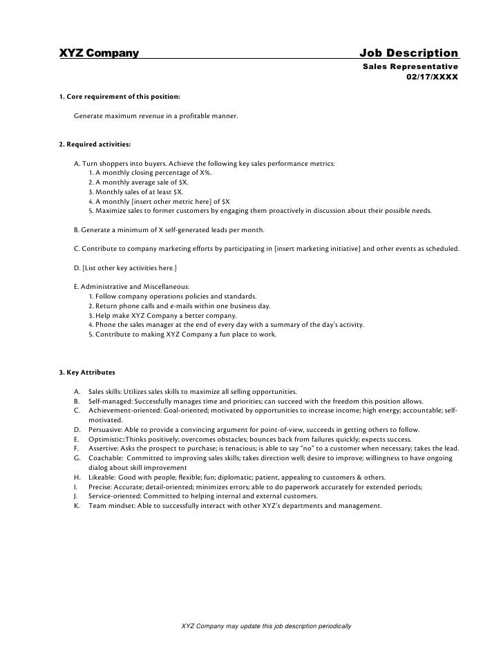 Sample salesjobdescription