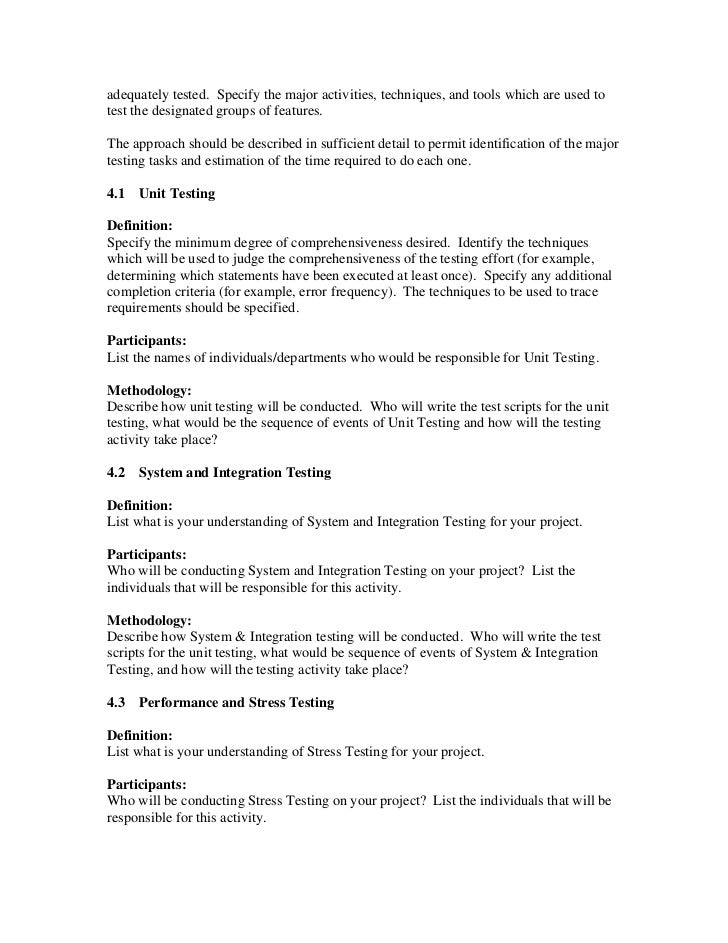 sample test plan template sample test plan template