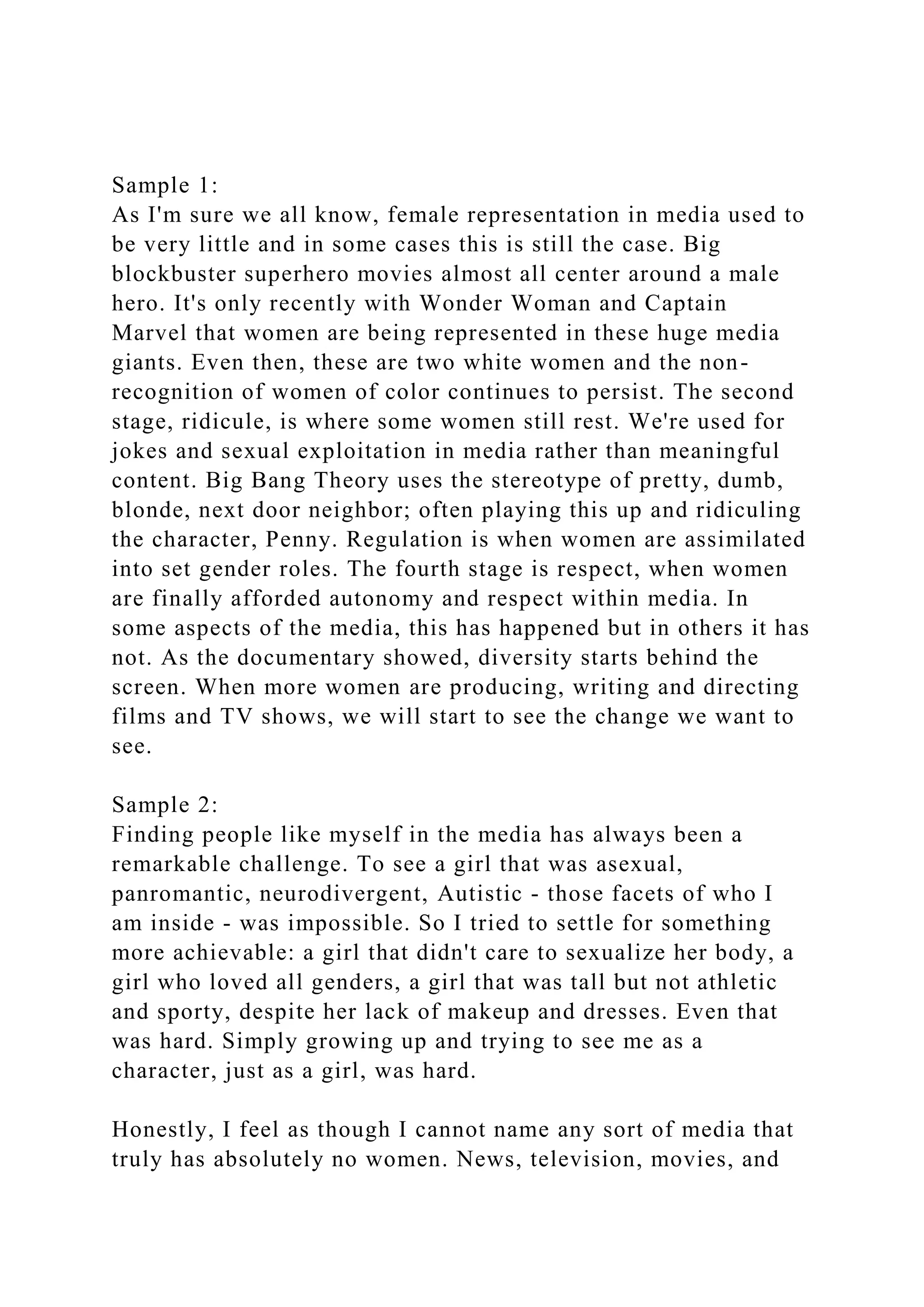 Sample 1As Im sure we all know, female representation in media.docx