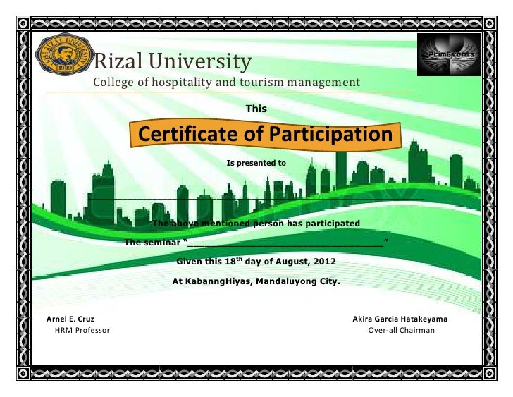 sample certificate of participation in seminar