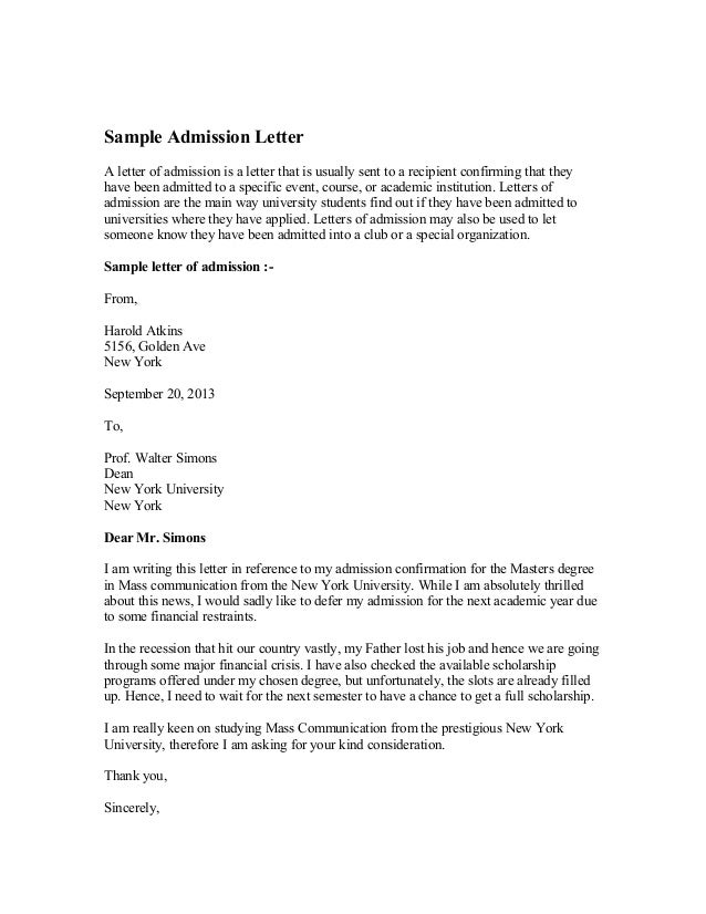 How To Write A Admission Letter For University - What ...