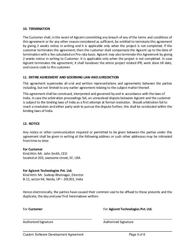 agreement sample between iphone app developers and customers startup