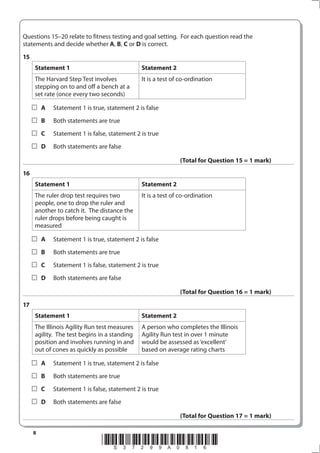 Practice Pe Questions Example GCSE PE - Sample Assessment Questions | PDF