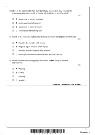 Practice Pe Questions Example GCSE PE - Sample Assessment Questions | PDF