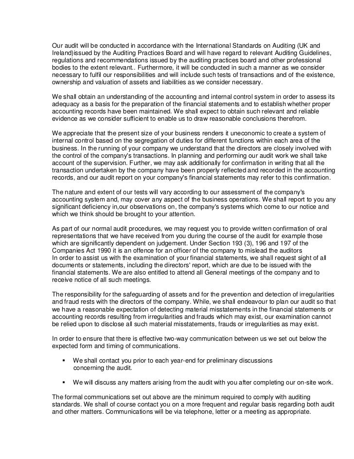 sample audit engagement letter final2 jan 2011 sample balancesheet