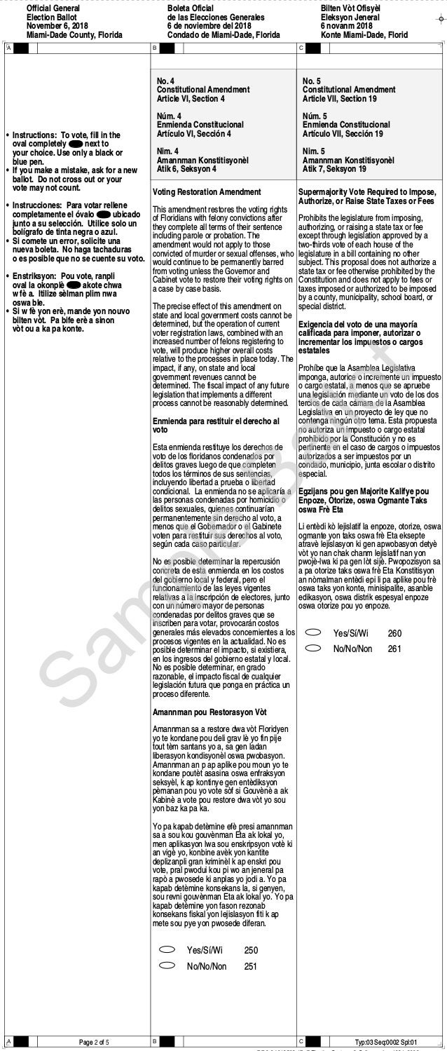 FL Election Sample ballot November 2018 Miami Beach