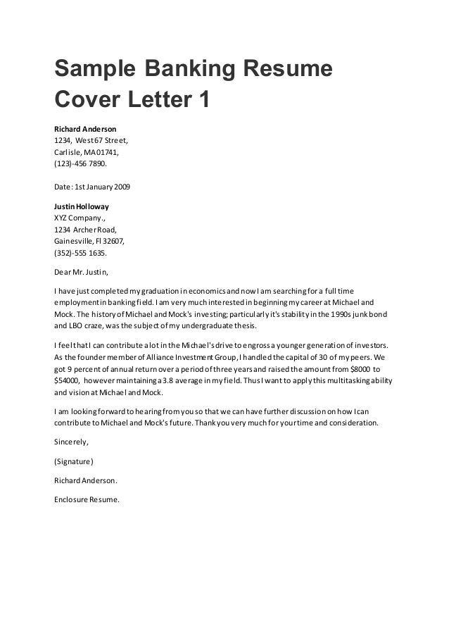 cover letter banking job