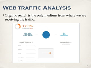 0101
Web traffic Analysis
•Organic search is the only medium from where we are
receiving the traffic.
 