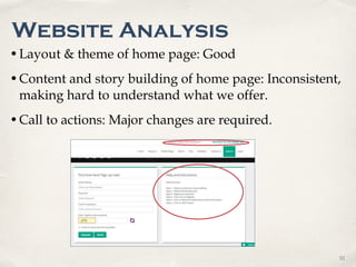 0101
•Layout & theme of home page: Good
•Content and story building of home page: Inconsistent,
making hard to understand ...