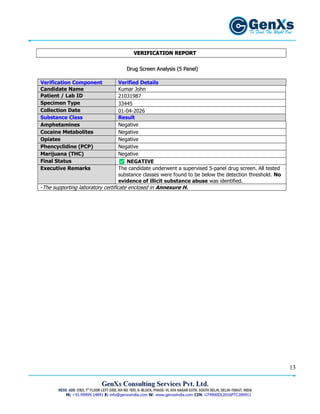 Comprehensive Background Verification Report - Sample | PDF