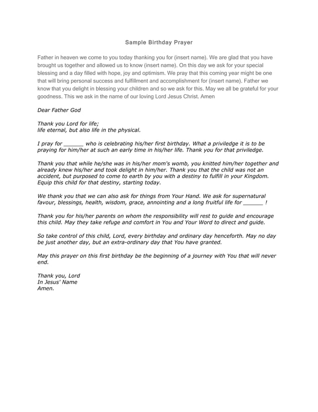 Sample Birthday Prayer Doc