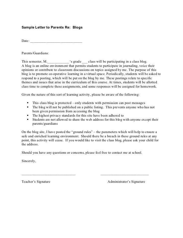 Sample Blogging Letter To Parents Rev Jan 2011