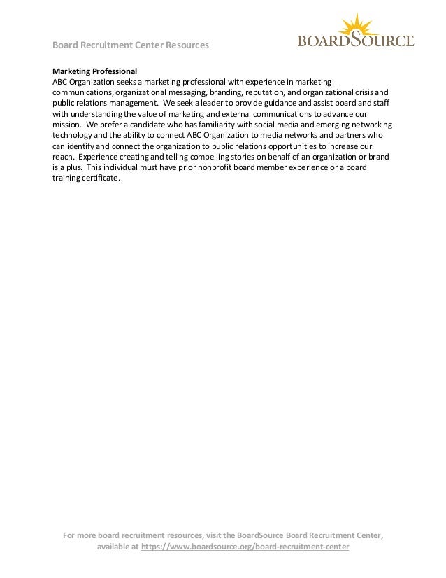 Volunteer Board Member (marketing expertise)