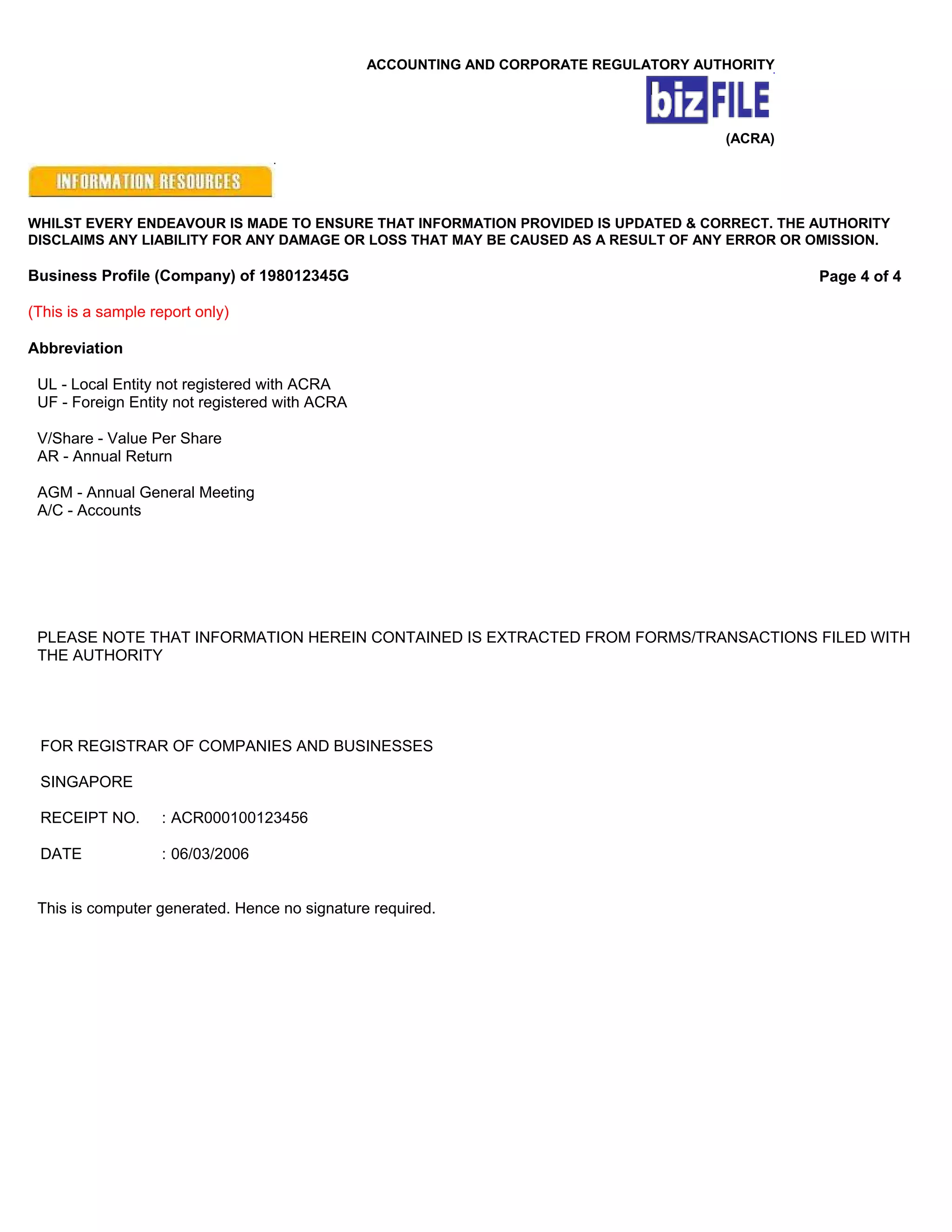 SIngapore ACRA : Sample bp cert(5) & ccfp(6) | PDF