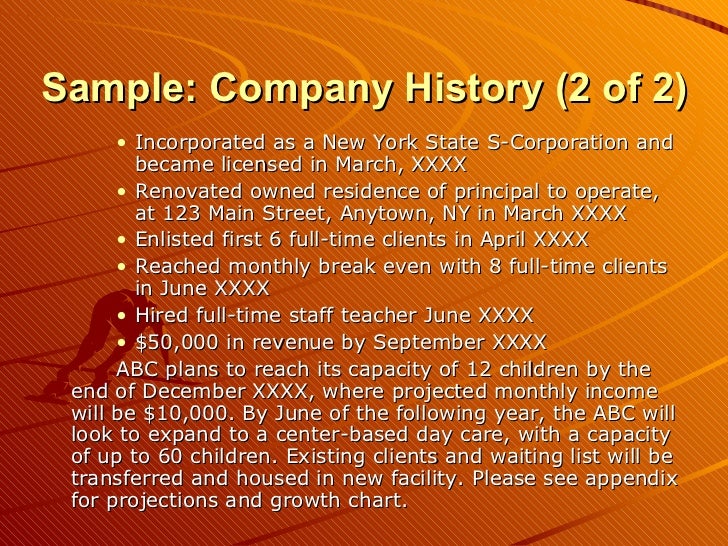 Company history business plan picture