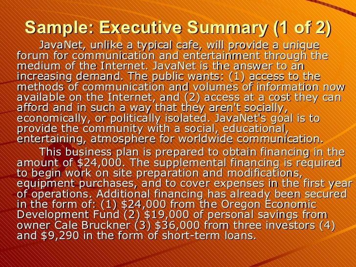 sample business plan presentation example of business contracts