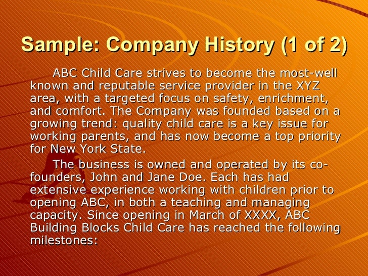 history and background of business plan