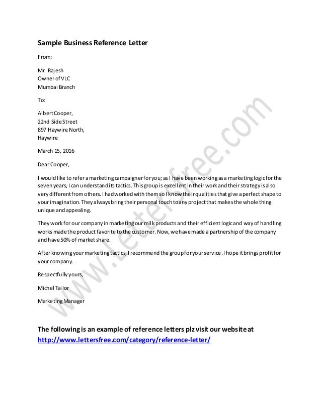 business reference letter example
