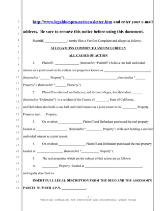 Sample California complaint for quiet title | PDF