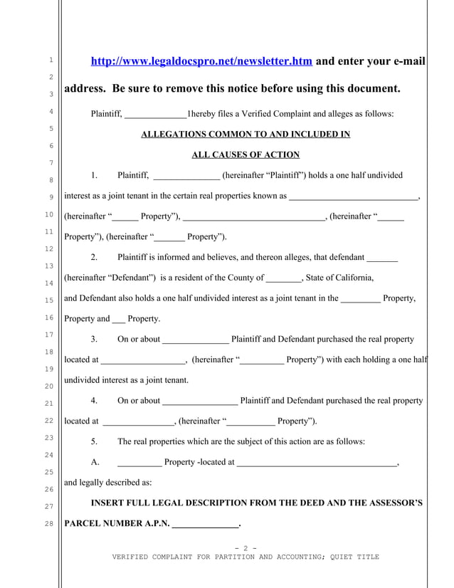 Sample California complaint for quiet title PDF
