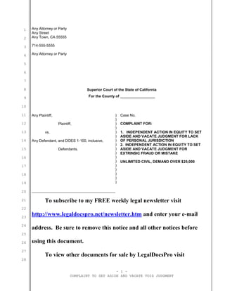 Sample California complaint to vacate judgment