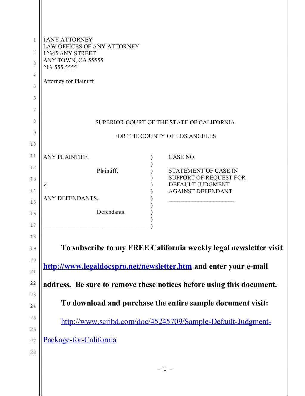 Sample California Default Judgment Package Under Section 585 d sample-california-default-judgment-package-under-section-585-d