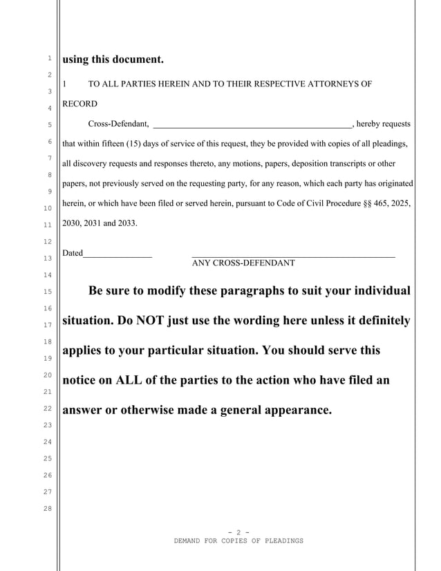 Sample california demand for copies of pleadings - Demand For Initial Disclosures California Sample