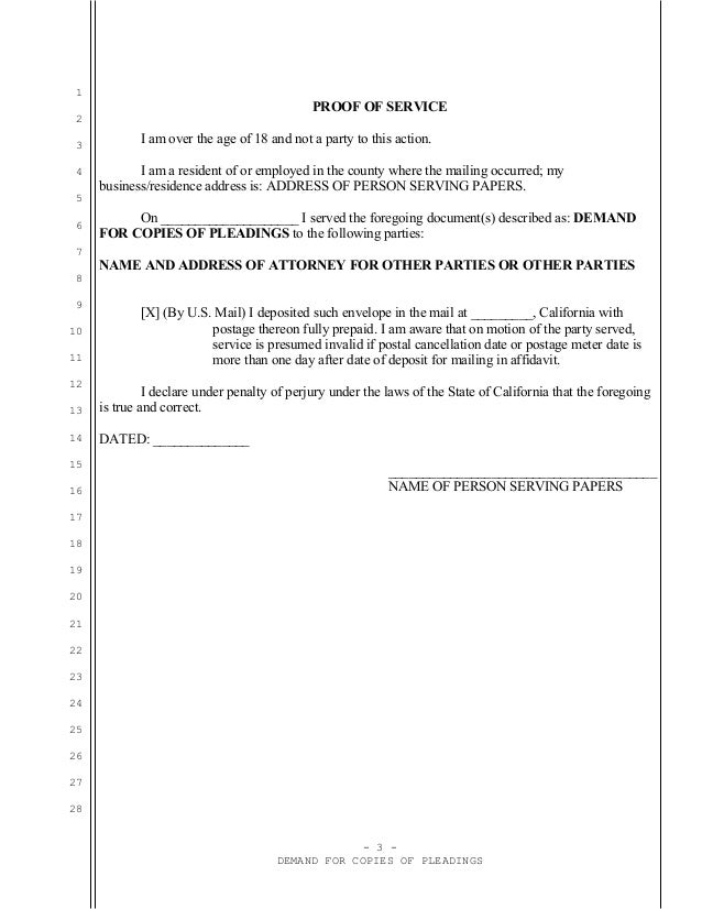 sample california demand for copies of pleadings pleadings paper