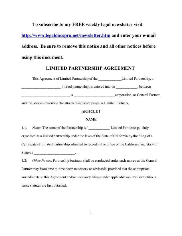 General Partnership Agreement Sample