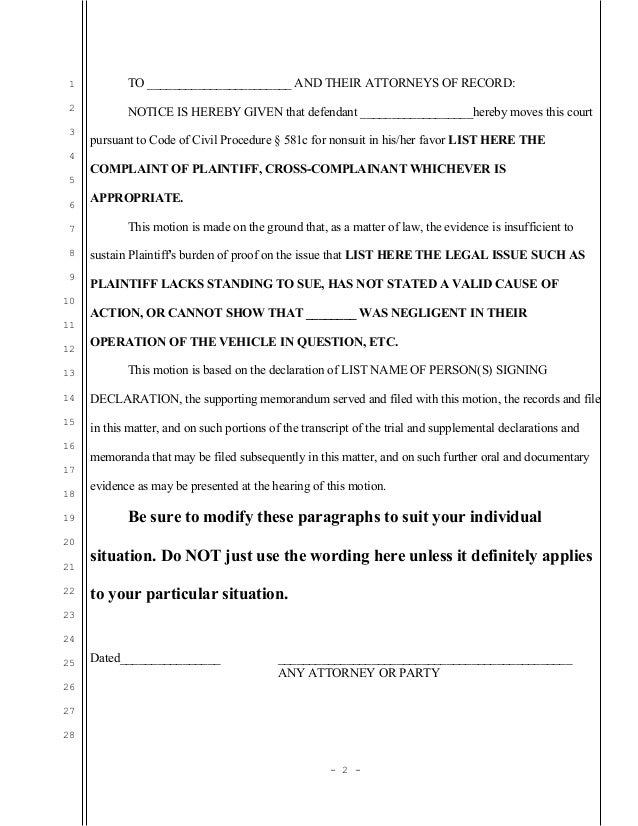 Sample California motion for nonsuit