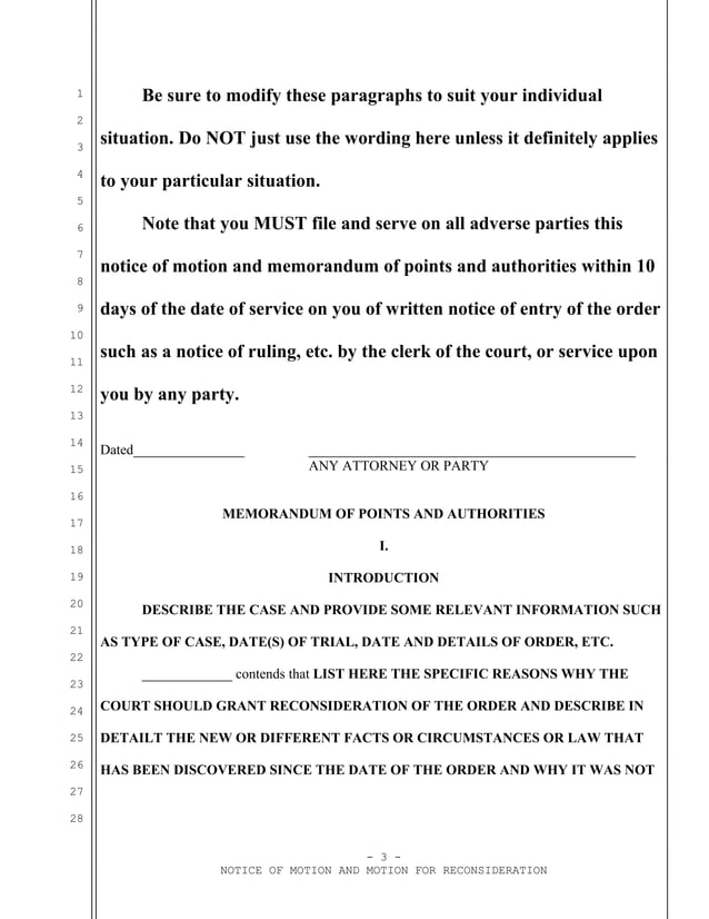 Sample California motion for reconsideration under Code of Civi