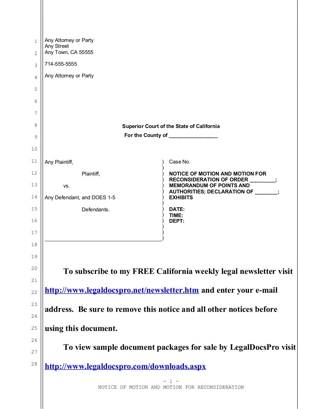 Sample California motion for reconsideration under Code of Civi Proce…