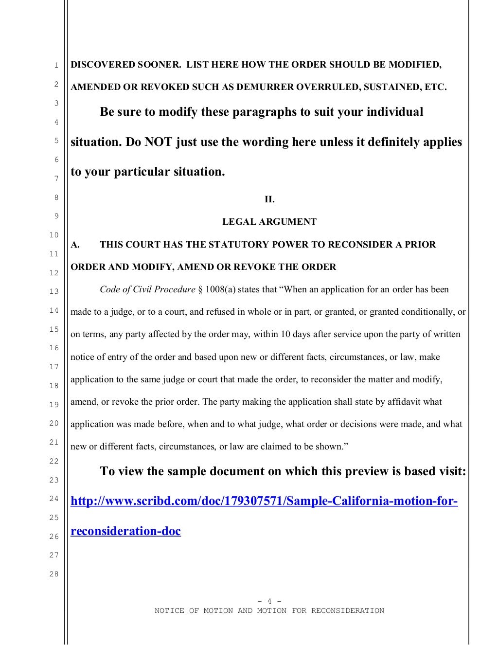 Sample California motion for reconsideration under Code of Civi Proce…