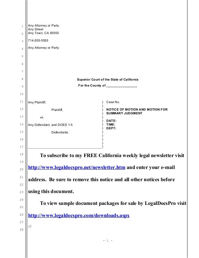 motion for summary judgment template sle california motion for summary judgment in unlawful detainer e motion for summary judgment template sle california motion for summary judgment in unlawful detainer e