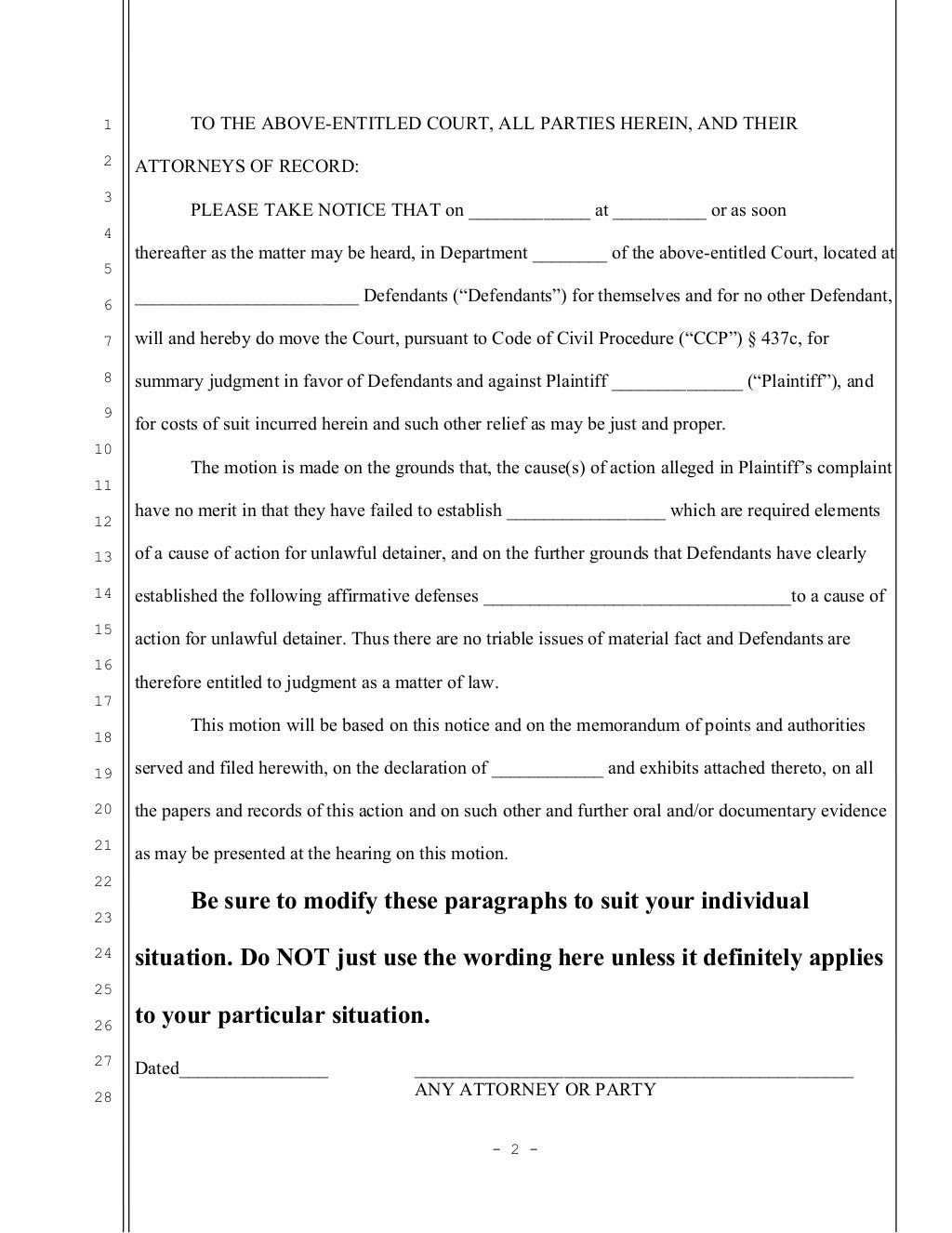 Sample California motion for summary judgment in unlawful detainer (e…