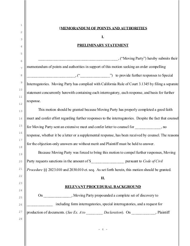 Sample california motion to compel further responses to special inter 