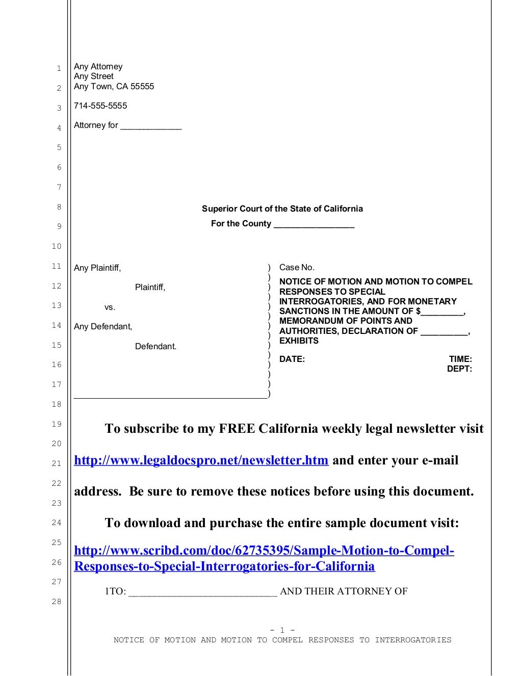 Sample California motion to compel responses to special interrogatori…
