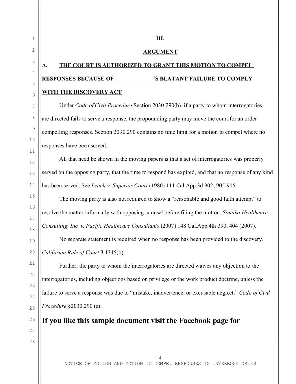 Sample California motion to compel responses to special interrogatori…