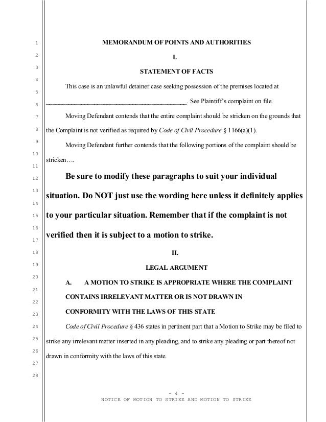 Sample California Motion To Strike For Unlawful Detainer