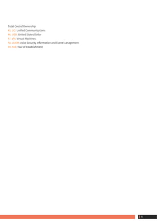 Total Cost of Ownership
45. UC: Unified Communications
46. USD: United States Dollar
47. VM: Virtual Machines
48. vSIEM: voice Security Information and Event Management
49. YoE: Year of Establishment
 9
 
