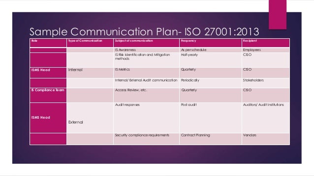 sample communication plan iso 27001 sample communication plan