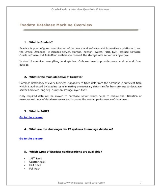 Oracle Exadata Interview Questions and Answers