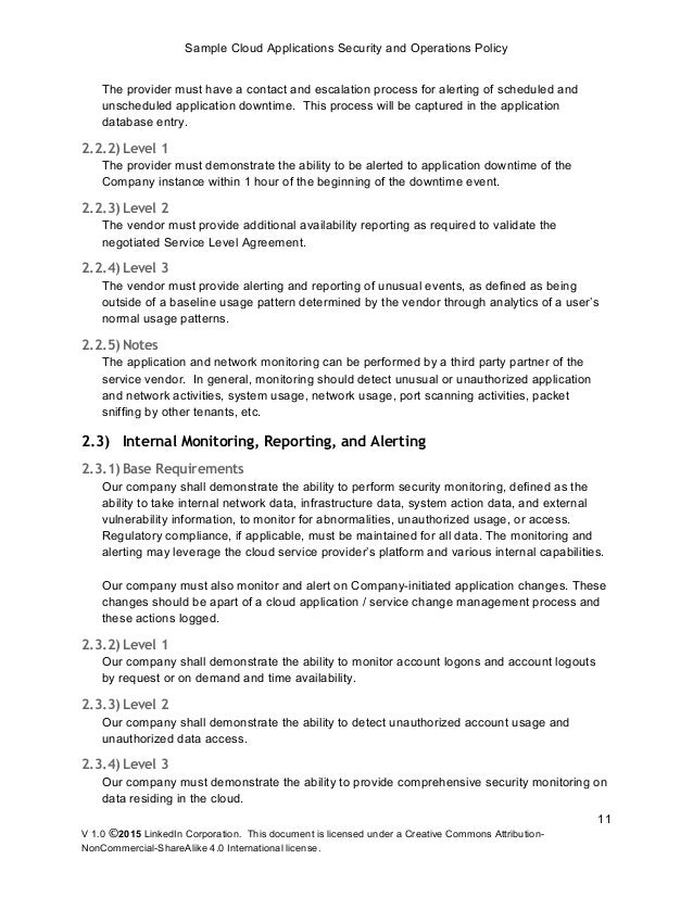 Operational Service Level Agreement Template
