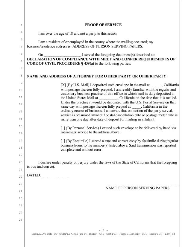 Sample meet and confer declaration for motion for judgment on the ple…