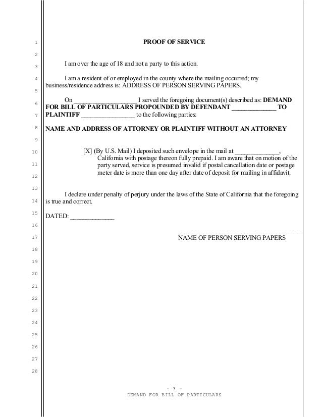 Sample Demand For Bill Of Particulars For California