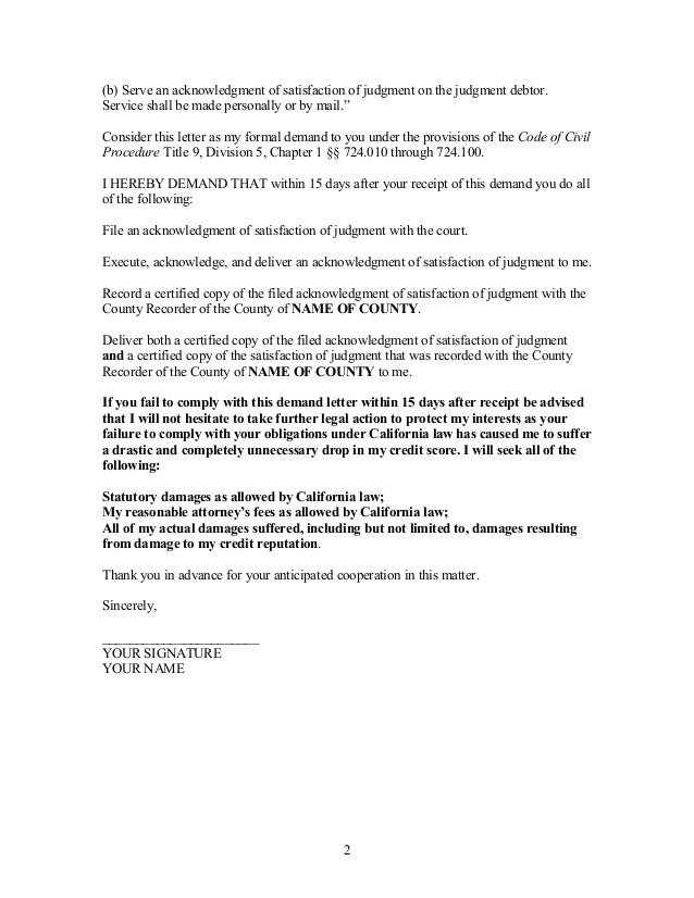 payment letter judgement demand after demand for Sample full in California satisfaction of judgment payment letter judgement demand after demand for Sample full in California satisfaction of judgment