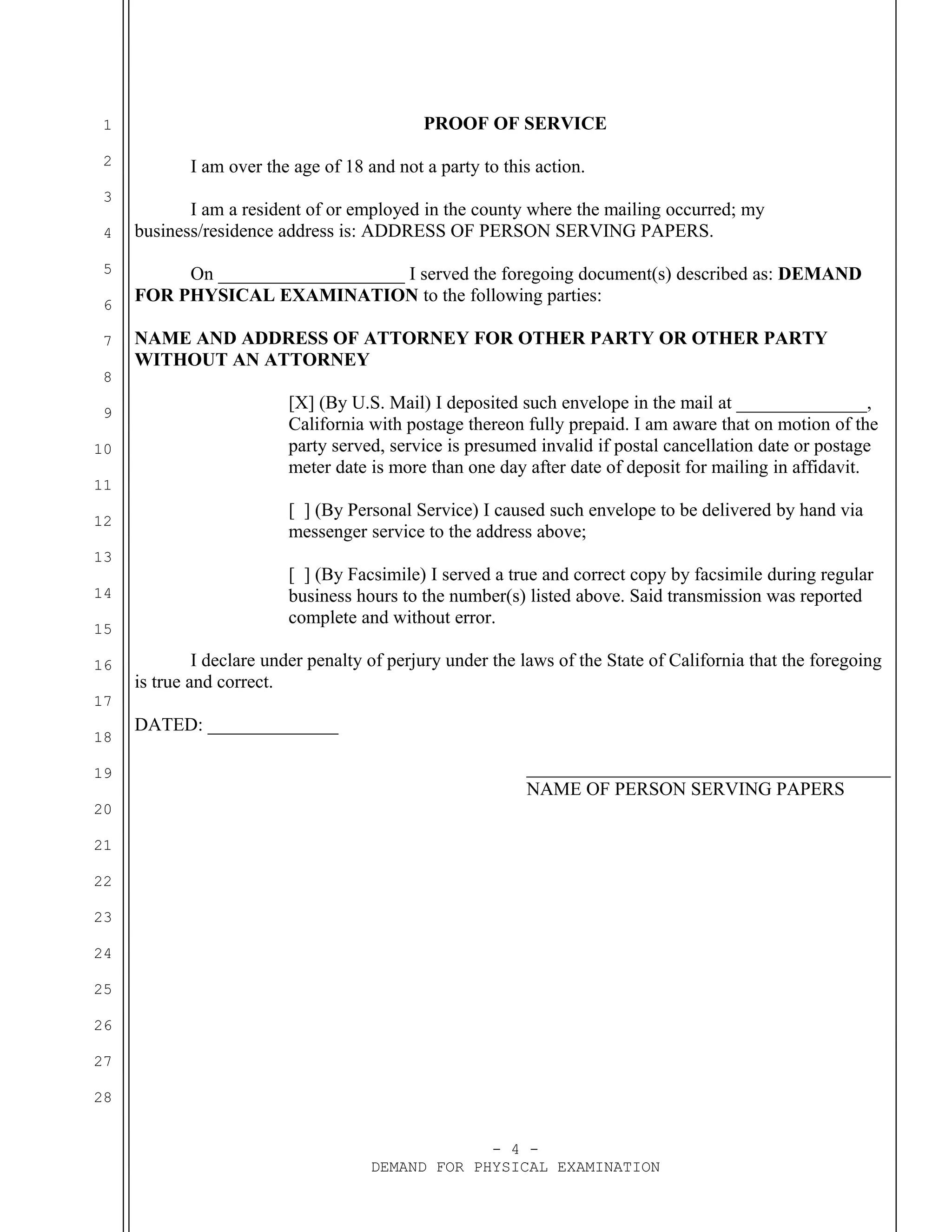 Sample demand for physical examination in california pdf