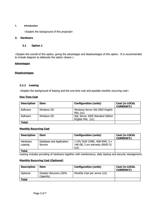 Sample Document On Hardware Software Proposal | DOC