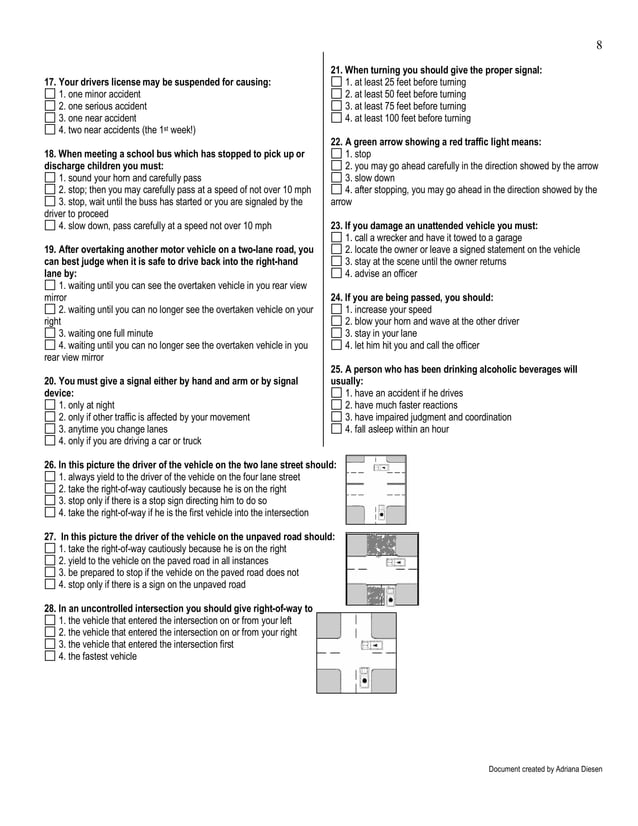 Sample driving test